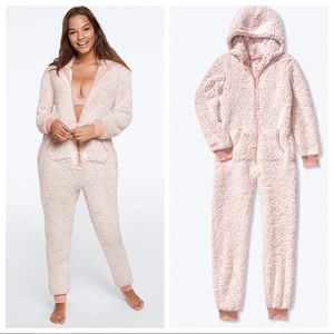VS PINK SHERPA ONESIE PAJAMA XL